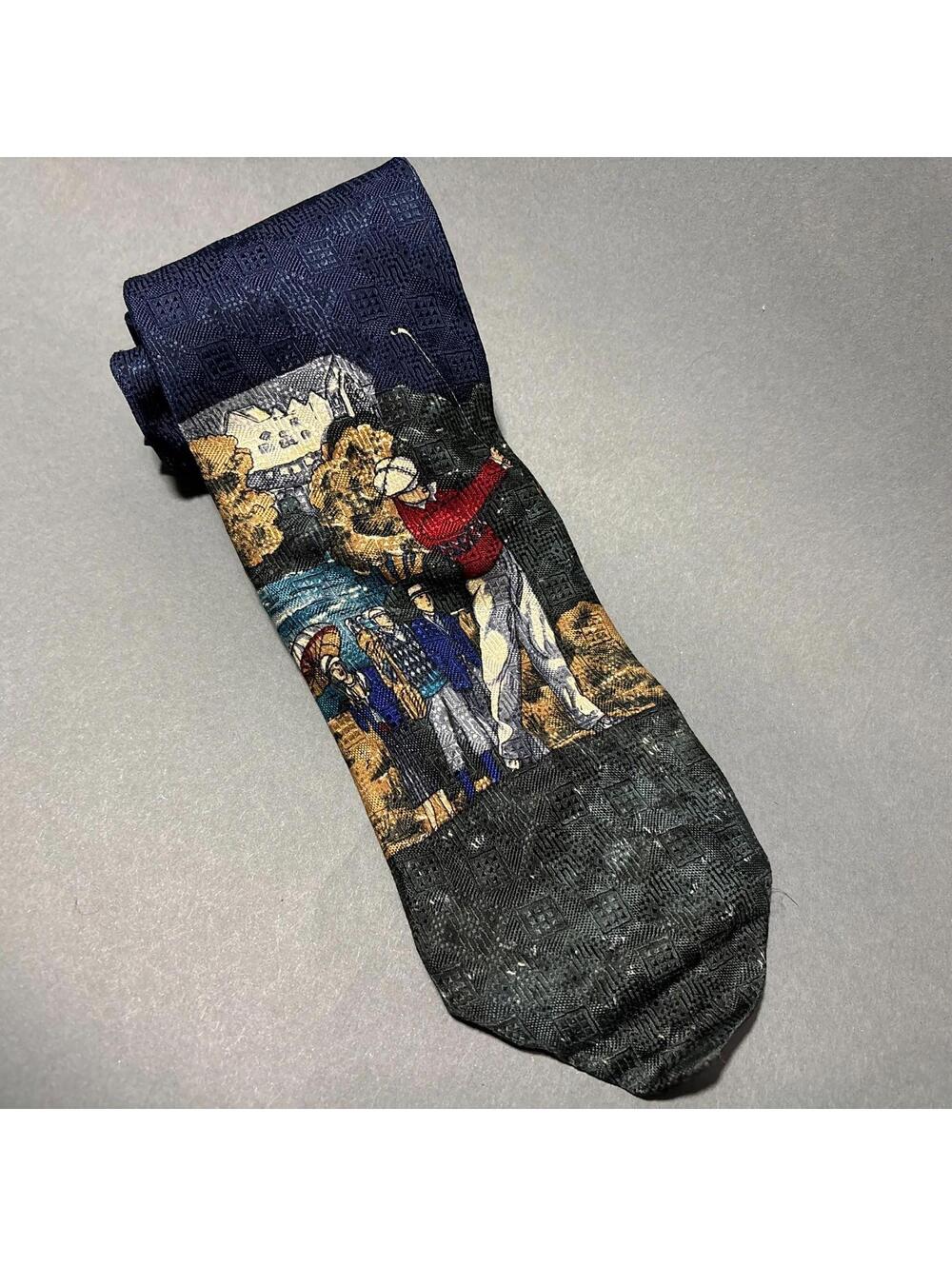 Vintage Christian Dior Silk Tie Golf Themed Graphic Designed Navy Blue